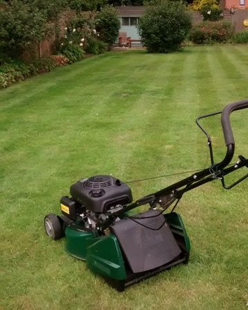 Mowing a stripy lawn The mower ready for action